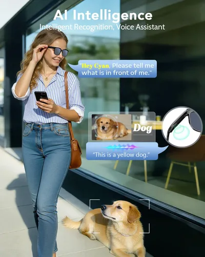 Vista 5 de CJkao Lentes inteligentes con cámara, música y llamadas Bluetooth, gafas de cámara HD de 800 W, grabación de video 1080P, control de asistente
