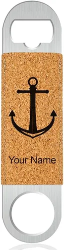 Vista 6 de LaserGram Abrebotellas, ancla de barco, grabado personalizado incluido (cuero sintético, negro y dorado)