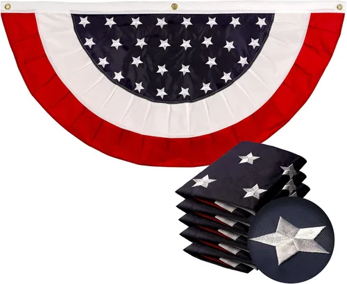 Vista 12 de G128 Bandera de abanico plisada de Estados Unidos, estrella de 1.5 x 1.5 pies, círculo central, decoración patriótica del 4 de julio, estrellas