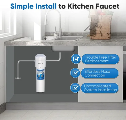 Vista 5 de PUREPLUS Filtro de agua para debajo del fregadero, 22000 galones, 99.99% de reducción de cloro, certificado NSF/ANSI 42, sistema de filtración
