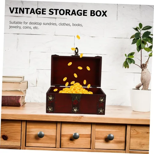 Vista 6 de EXCEART 2 Pcs Vintage Wooden Storage Box Wood Treasure Chest Kids Storage Bins Trinket Keepsake Chest Vintage Jewelry Small Handcrafted Wooden