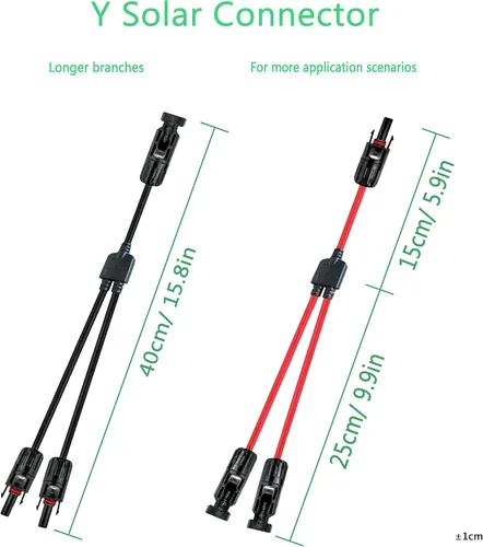 Vista 3 de Conector solar Y, cable paralelo de rama en Y, adaptador de conector solar 1 a 2 macho hembra, 10AWG 45A impermeable IP68 40CM cable, para paneles