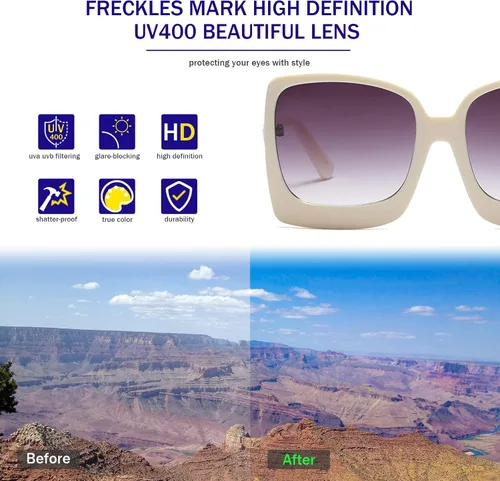 Vista 5 de Freckles Mark Gafas de sol de inspiración vintage para mujer, diseño cuadrado grande de plástico