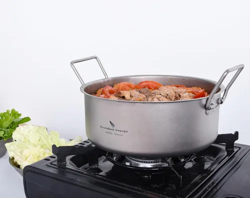 Vista 5 de Boundless Voyage Olla de titanio de 2 litros con tapa con mango plegable para sopa para acampar al aire libre, senderismo, picnic, cocina