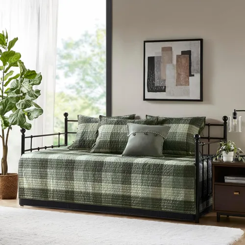 Vista 3 de Madison Park Ridge - Juego de funda para sofá cama, diseño reversible con estampado de espiga a cuadros estilo cabaña rústica, ropa de cama de lujo