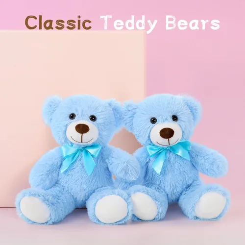 Vista 2 de MaoGoLan - Osos de peluche, paquete de 3 osos de peluche, regalo de cumpleaños o centro de mesa para niñas, 13.5 pulgadas Azul