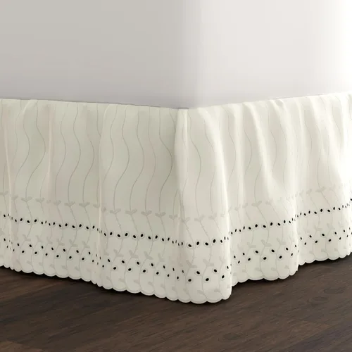 Vista 10 de Fresh Ideas Falda de cama con ojales, diseño con volantes, caída de 14 pulgadas, borde festoneado bordado, individual, marfil