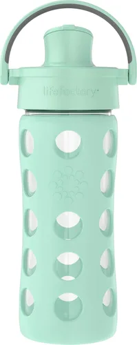 Vista 19 de Lifefactory Botella de agua de vidrio de 16 onzas con tapa abatible activa y funda protectora de silicona, melón Funda protectora de silicona