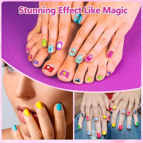 Vista 6 de Juego de 8 bolígrafos de arte de uñas para niños, esmalte de uñas no tóxico y purpurina con punta de garabato, kit de arte de uñas para niñas de 7 a