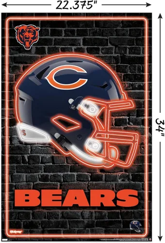 Vista 3 de NFL Chicago Bears - Póster de pared con casco neón 23, 34 pulgadas de largo x 22.4 pulgadas de ancho, versión sin marco