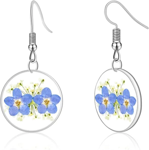 Vista 8 de Pendientes de flores prensadas hechos a mano para mujer