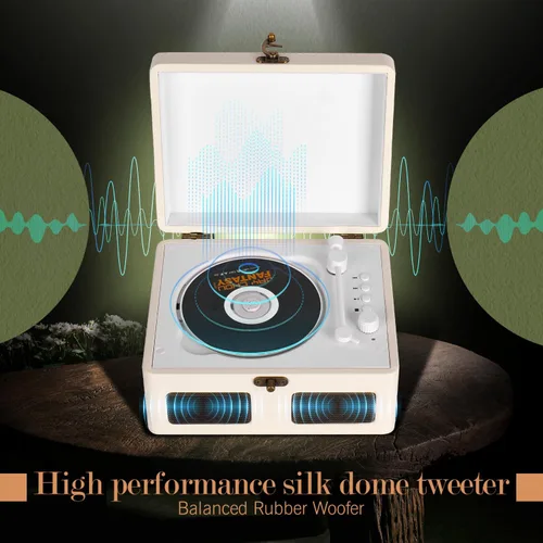 Vista 5 de RetroBeat Time Vintage - Caja de música portátil - CD con altavoces, transmisor Bluetooth, recargable, USB/AUX, regalo multimodo (blanco)