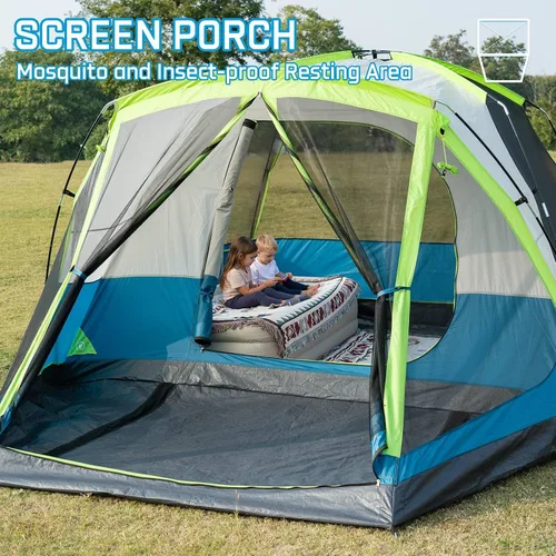Vista 4 de JELUCAMP Tienda de campaña familiar grande impermeable para 6/8 personas para camping, tienda de campaña con porche con mosquitero, relajación sin