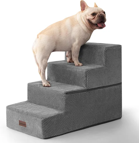 Vista 14 de Aodisman - Escaleras para perros y gatos pequeños, escalones de 3 escalones para mascotas para sofá y cama Beige