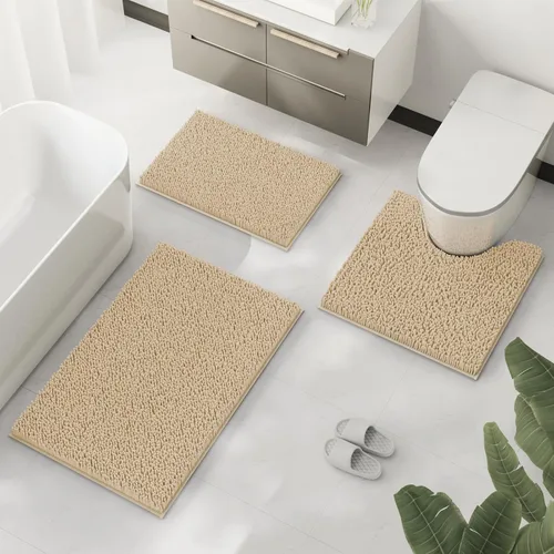 Vista 2 de Juego de alfombras para baño de 3 piezas, juego de alfombrillas antideslizantes, alfombras de baño extra suaves, juego de alfombrillas de baño