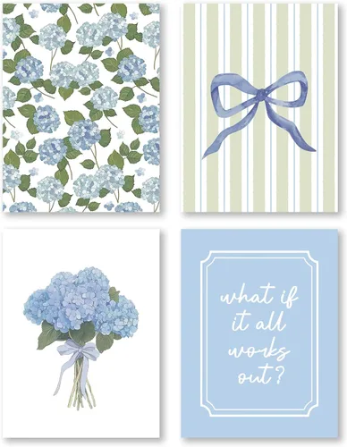 Vista 18 de Pleonox Juego de 4 impresiones artísticas florales de hortensias con lazo azul coqueta verde salvia de 8 x 10 pulgadas, con texto en inglés «How