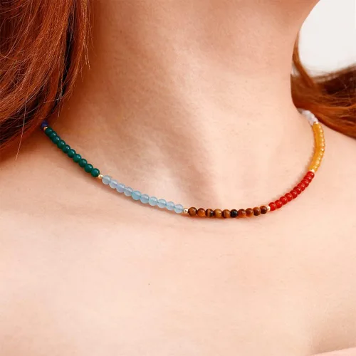 Vista 4 de Jewever Gargantilla de 7 chakras para mujer, cristales y piedras curativas, equilibrio, meditación, yoga, piedras de preocupación, regalos