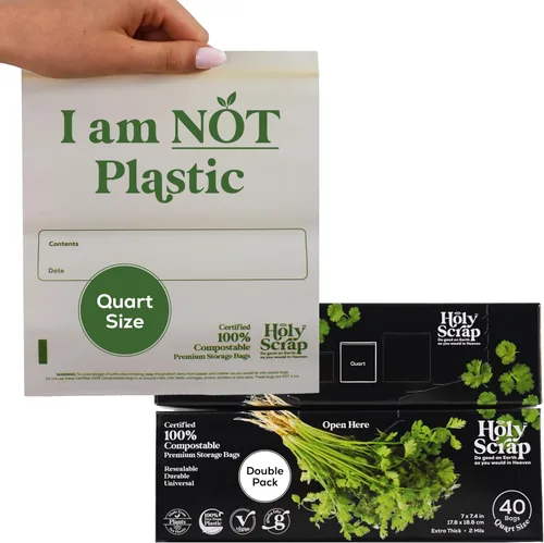Vista 12 de Bolsas de almacenamiento de alimentos 100% compostables, tamaño de 1 galón, paquete de 25 unidades, bolsas resellables con cierre extra resistentes