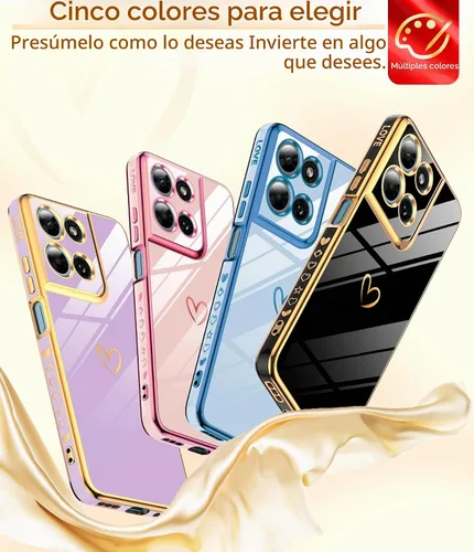 Vista 5 de LeYi Funda para Motorola-G 2025: Love Heart Plating Luxury, Negro