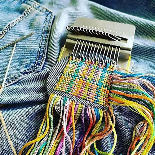 Vista 3 de Rumexeng Telar de tejido pequeño, telar estilo Speedweve, mini herramienta de tejido de madera para reparación visible, jeans, calcetines, ropa