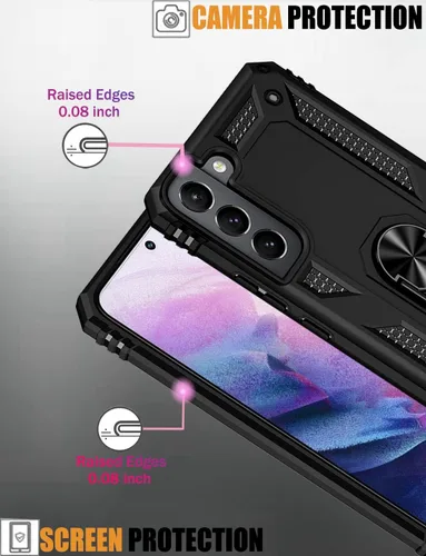 Vista 4 de Funda para Galaxy S22 Plus/S22+ 5G SM-S906U con protector de pantalla de vidrio templado, [grado militar] soporte magnético para anillo