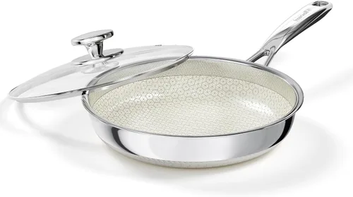 Vista 12 de Sartén antiadherente de 8 pulgadas con tapa, sartén híbrida de acero inoxidable