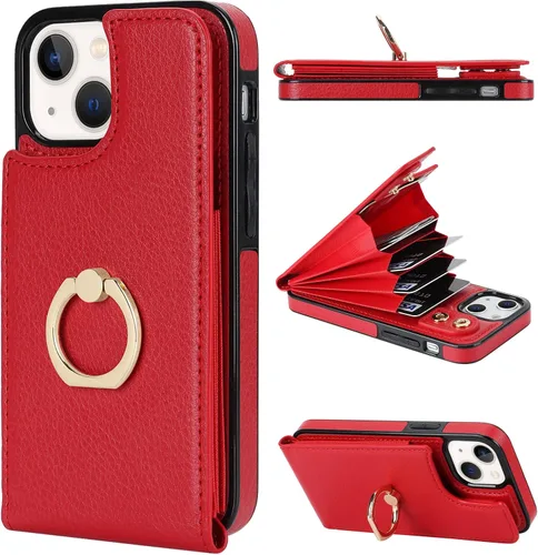 Vista 8 de Folosu Funda compatible con iPhone 13 Mini con soporte para tarjetas, rotación de 360°, soporte de anillo de dedo con función atril, protección