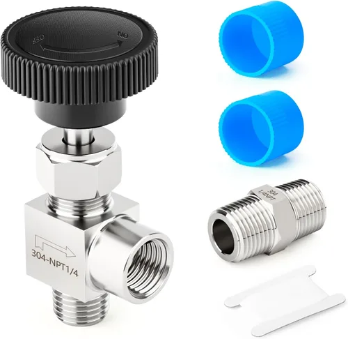 Vista 46 de TAISHER Válvula de aguja de acero inoxidable 316 con mango de rueda 1/2 "NPT macho x 1/2" NPT hembra