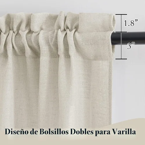 Vista 2 de RYB HOME - Cortinas de café de 24 pulgadas de largo, cortinas cortas de lino traslúcidas para ventana pequeña, cortina de media privacidad con Angora