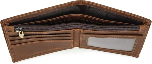 Vista 29 de Polare - Cartera plegable de piel de caballo loco natural para hombre, con bloqueo RFID