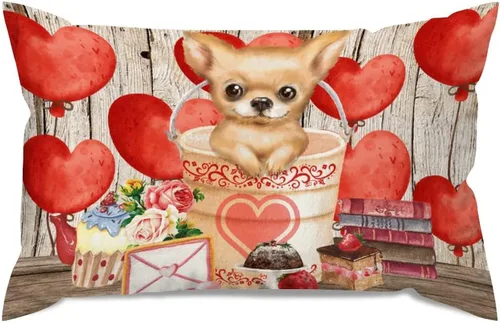 Vista 78 de Fundas de almohada lumbar con textura de madera rústica para perro en cubo, diseño de corazón rojo para el día de San Valentín, fundas de almohada