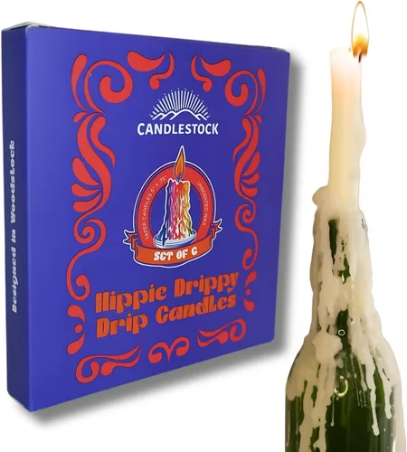 Vista 11 de Candlestock Hippie Drippy Drip Candles - Paquete de 6 velas de goteo para botellas de vino (verde)