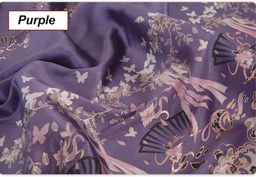 Vista 2 de BAWHO Besutiful Dyeing Jacquard Silk Satin Fabric Gorgeous Streamer Ribbon Fan Clouds Flower Pattern Golden Line Edge Cloth for Cheongsam