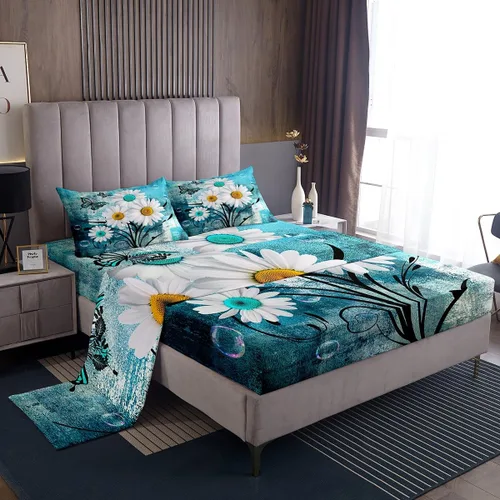 Vista 27 de Erosebridal Juego de sábanas turquesa tamaño individual para niñas y mujeres, juego de sábanas color verde azulado y gris degradado para adultos