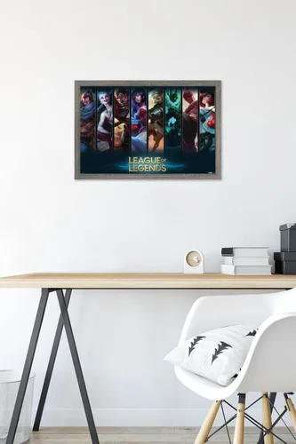 Vista 6 de League of Legends - Póster de pared de campeones, 22.4 pulgadas de largo x 14.7 pulgadas de ancho, versión enmarcada de madera de granero