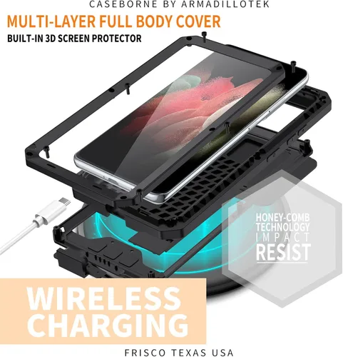 Vista 3 de Funda de metal para Samsung Galaxy S21/S21 Plus/S21 Ultra, [grado militar a prueba de golpes] [protector de pantalla integrado] Funda protectora