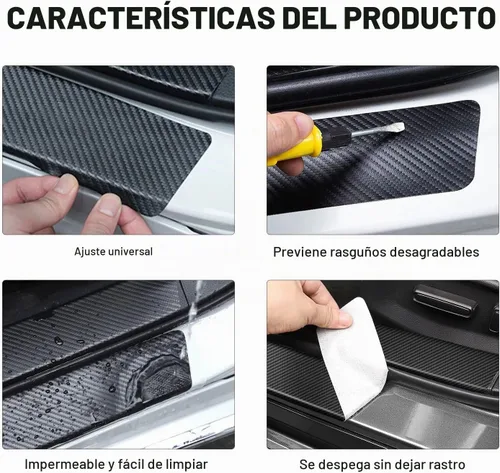 Vista 3 de 4 calcomanías protectoras de fibra de carbono para umbral de puertas de automóvil – Protector de entrada de puerta delantera/trasera compatible