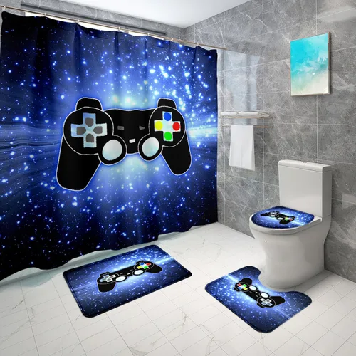Vista 10 de BATATADOCE Juego de baño Gaming con cortina de ducha y alfombras para niños