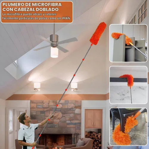 Vista 6 de Kit de herramientas de limpieza de alto alcance de 20 pies - Ventilador de techo de plumas de microfibra y plumero de telaraña con plumero