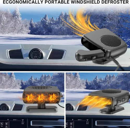 Vista 3 de Calentador de automóvil, descongelador de parabrisas portátil de 12 V 200 W, 2 en 1 con modos de calefacción y refrigeración, calentadores