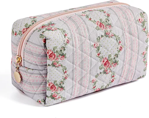 Vista 37 de Bolsa de maquillaje de viaje para mujeres y niñas, bolsa de maquillaje con cremallera, flores florales, organizador de maquillaje, bolsa de tela