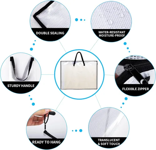 Vista 4 de SUNEE Bolsa de arte de 19 x 25 pulgadas, 3 paquetes de organizador de suministros para artistas con asa, carpeta de almacenamiento con cremallera