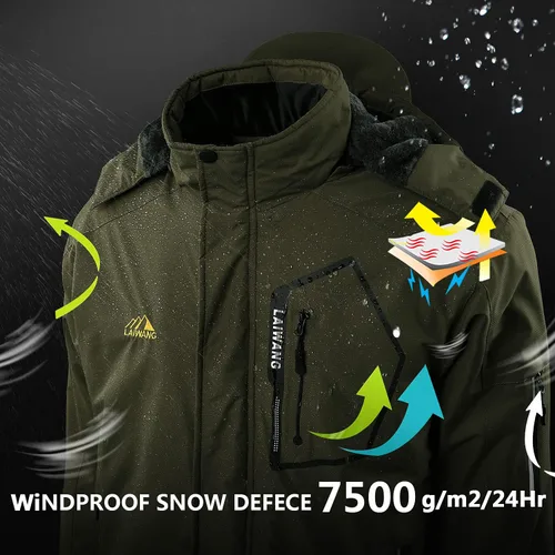 Vista 3 de Chaqueta impermeable de esquí de montaña para hombre, resistente al viento, abrigo cálido con capucha para invierno