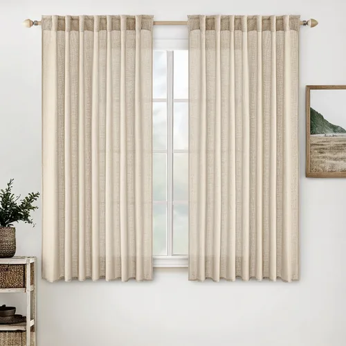 Vista 96 de MIULEE - Cortinas semitraslúcidas suaves y gruesas con textura de lino para cocina y ventana de baño, con trabilla trasera y bolsillo para Blanco