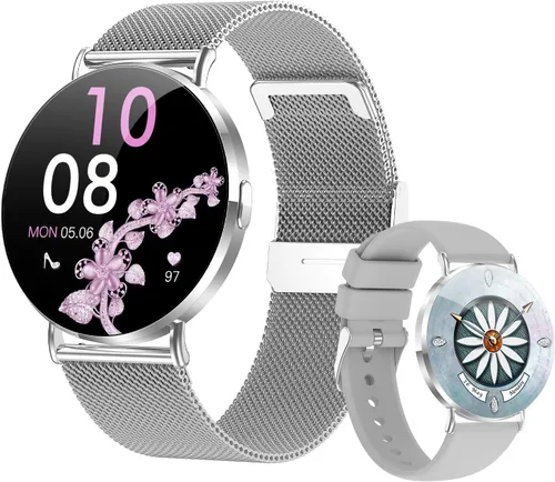 Vista 9 de Relojes inteligentes para mujer, pulseras pequeñas, correa de silicona rosa de 1.614 in, reloj inteligente con llamada Bluetooth, pantalla AMOLED