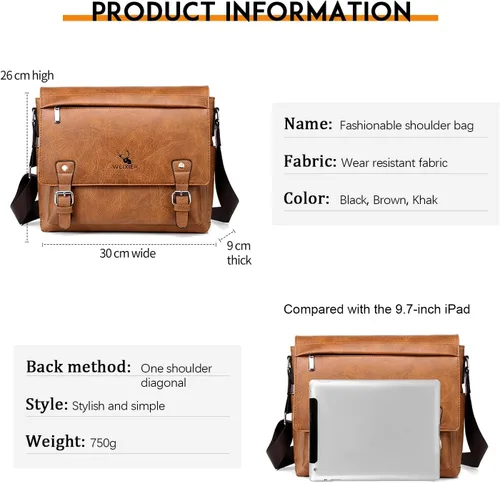 Vista 2 de KUANG! Bolso de hombro para hombre de piel sintética, bolso de mensajero de negocios, maletín de viaje, bolso cruzado con múltiples bolsillos