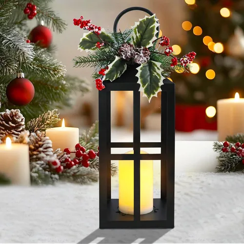Vista 5 de Faroles de Navidad decorativos para interiores y exteriores, paquete de 2 Cruz