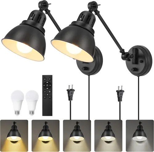 Vista 16 de GOODATE Apliques de pared enchufables, iluminación de pared con interruptor de encendido y apagado regulable, lámpara de pared con brazo oscilante