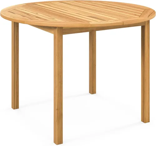 Vista 8 de Tangkula Mesa de comedor redonda para exterior, Mesa de madera de acacia para 4 personas de gran tamaño, Mesa de patio estilo granja para bistró