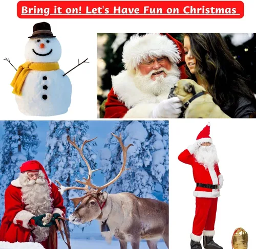 Vista 7 de Disfraz de Papá Noel para hombre, disfraz de Papá Noel rojo, 10 unidades, incluye sombrero, abrigo, pelucaguantes, pantalones, botas, cuerda